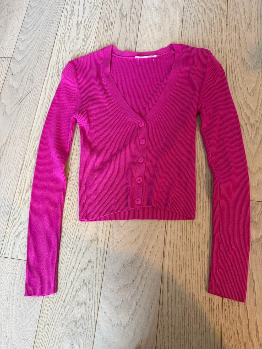 Cropped V-Neck Button-Front Women’s Cardigan — Hot Pink